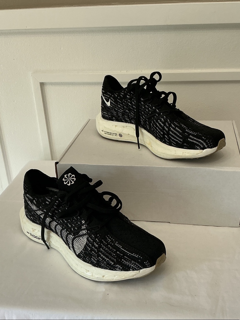 Nike Black and White Knit Running Shoes